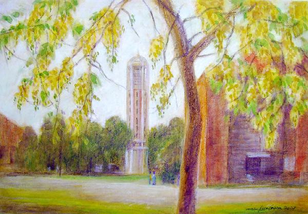 artwork by Bongalon. The Carillon & U.P. Film Institute. From the U.P. Landmarks Sketchbook also at www.uplandmarksketchbook.com used here for non-commercial purposes..