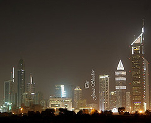“The Sparkling Dubai City”    by “The Great Shadow”  right-clicked from http://www.flickr.com/photos/thegreatshadow/288691849/ used here for non-commercial purposes under terms of use of  creative commons license granted by http://www.flickr.com/creativecommons/