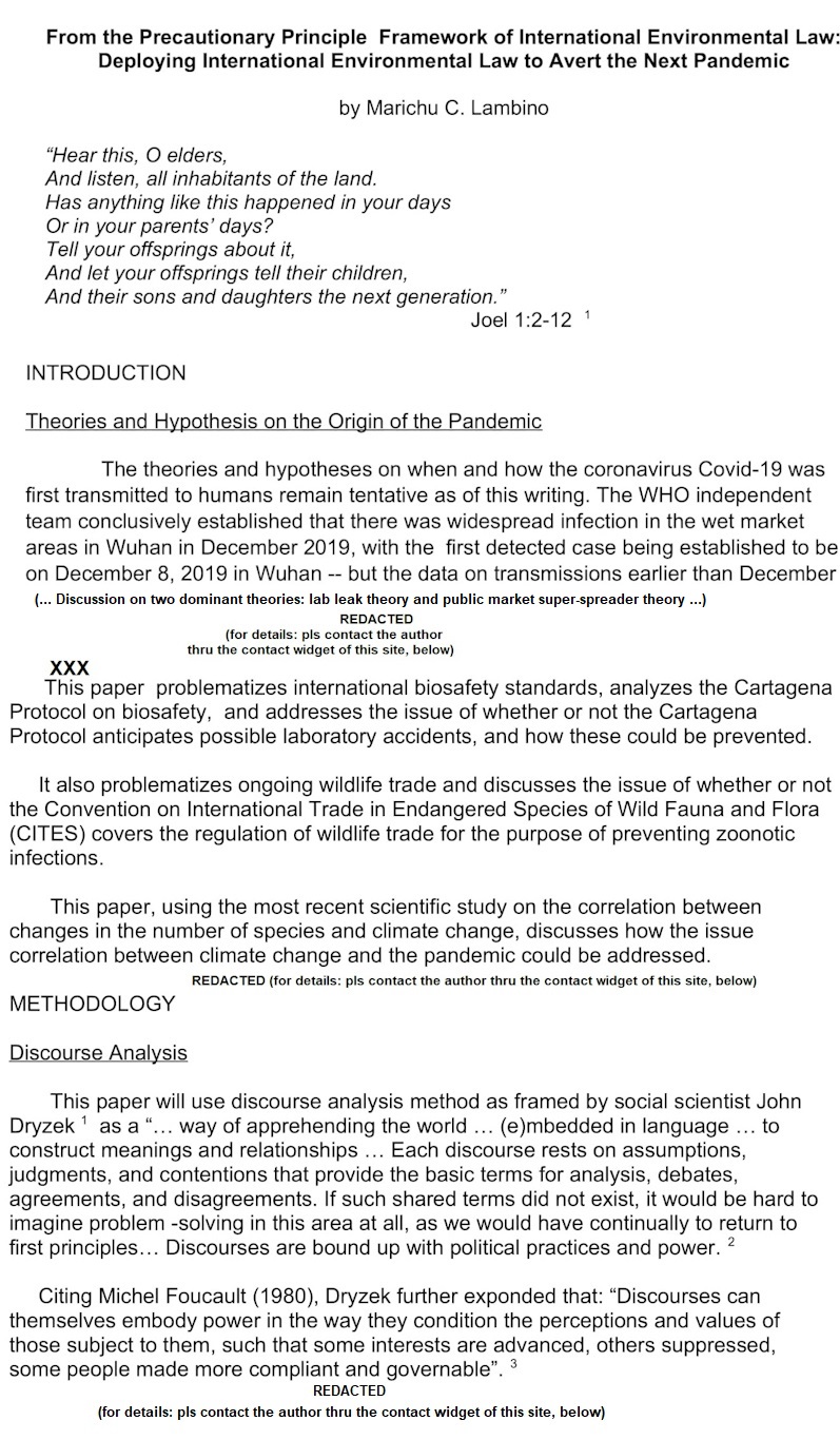 From the Precautionary Principle Framework of International ...